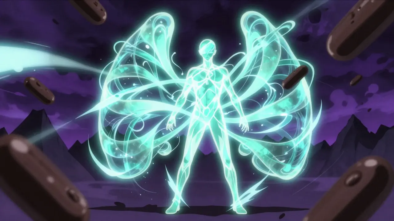 Abstract energy waves representing hormones interacting with blockers